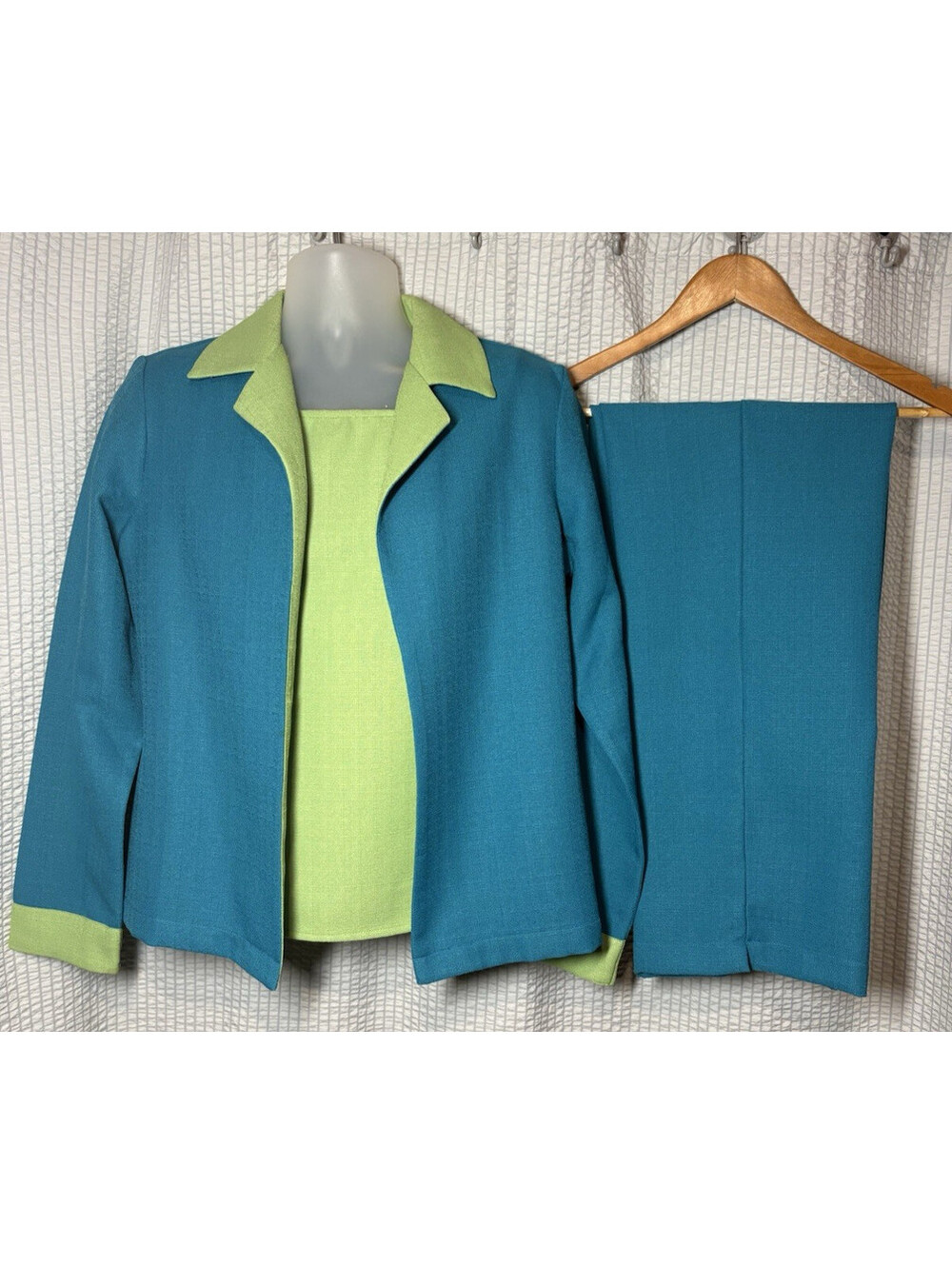 Apago Womens 3 PC Pantsuit Size 12 Turquoise Lime Green Career Jacket